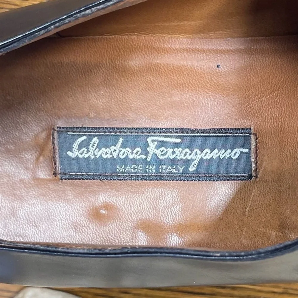 Salvatore Ferragamo Mens Black Leather Single Monk Strap Dress Shoes 10D Italy